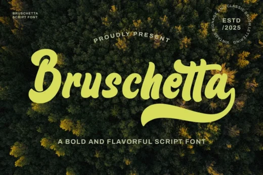 Bruschetta   retro script font  free font download | freefont Pro