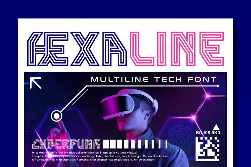 Hexaline multiline tech font  free font download | freefont Pro